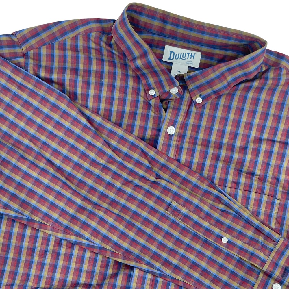Duluth Trading Co Mens‎ XL Slim Fit Plaid Button Down Long Sleeve Shirt Cotton